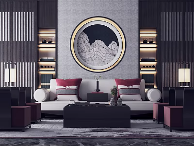 New Chinese Sofa Coffee Table Combination Sofa 3d model
