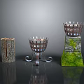 Decorative Metal Grid Holders With Wooden Stump Moss Pedestal And Curved Stand Bases