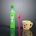 Cute Daily Necessities Set With Green Rabbit Toothpaste Pink Toothbrush And Yellow Smiley Mug