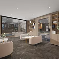 Modern Hotel Lobby Design With Orange White Reception Desk Service Robot And Blue Accent Wall