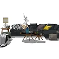 Modern Sofa And Coffee Table Set With Decorative Pillows Lamp And Side Table 3d model