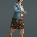 Woman In Blue Denim Jacket Pink Top Floral Skirt With Brown Handbag In Various Poses
