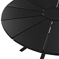 Modern Black Round Coffee Table With Radial Slat Top And Sturdy Sleek Metal Legs