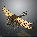 Vintage Space Aircraft With Retro Wing Structure And Metallic Propeller Design