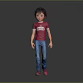 3D Model Child Wearing Red T shirt Blue Jeans And Pink Shoes Walking On Gray Background