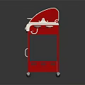 Red Outdoor Grill With Stainless Steel Countertop Cabinet And Rolling Wheels