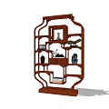 Traditional Chinese Wooden Curio Shelf with Vase Decorative Items and Books