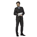 Man In Brown Suit With Tie Holding Papers Full Length