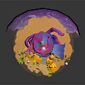 Cute Cartoon Magical Cottage Scene With Purple Spiral Decor Steps And Yellow Flowers