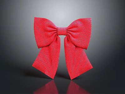 Red Textured Bow Sculpture With Three Dimensional Design And Reflection On Dark Background 3d model