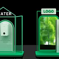 Window Display For Heater Product With Green Frame Base Logo And Model 3d model