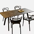 Modern Rectangular Wooden Dining Table Set With Four Black Curved Backrest Chairs And Tray 3d model