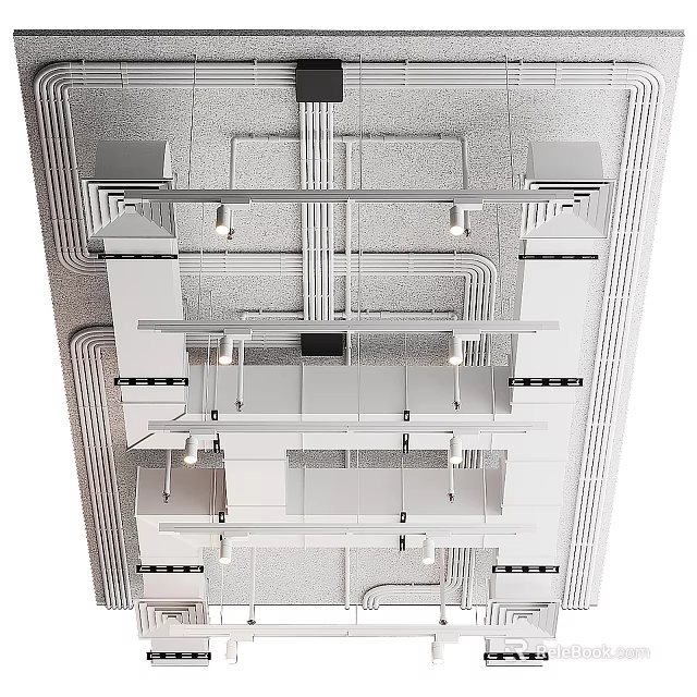 Modern Ceiling Design With Metal Frames Recessed Lights And Linear Patterns 3d model