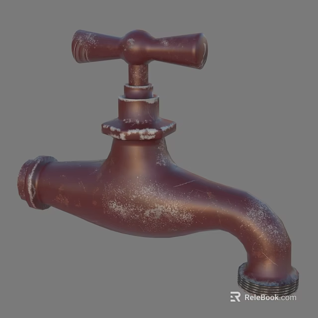 Vintage Rusted Old Faucet With Brownish Red Worn Surface And Rust Marks 3d model 