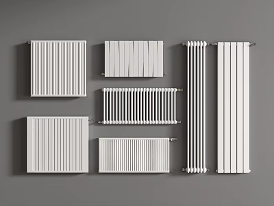 Modern White Radiators Showcasing Various Designs For Home Use On Gray Background 3d model
