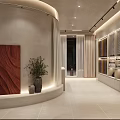 Modern Retail Boutique Interior With Circular Ceiling Light Display Shelves And Colorful Walls