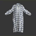 Blue White Plaid Long Sleeve Loose Fit Shirt Style Comfortable Home Wear Robe