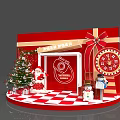 Red Themed Display Stand Featuring Wangwang Prosperity Decor Red Envelopes Gift Boxes And Checkerboard Floor 3d model