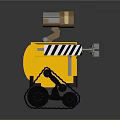 Yellow Robot Featuring Tracked Wheels Binocular Like Top Device And Striped Side Part