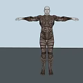 Game Movie Character 3D Model With Intricate Bandage Like Striped Design And Outstretched Arms