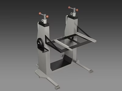 Industrial Equipment Featuring Metal Structure Vertical Columns Red Knobs And Support Frame 3d model