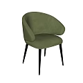 Green Velvet Dining Chairs With Curved Backrest And Black Metal Legs In Modern Design