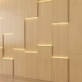 Wooden Feature Wall With Recessed Lighting And Geometric Panel Design 3d model