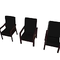 Three Black Leather Office Chairs With Wooden Armrests And Legs For Office Use