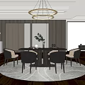 Elegant Modern Restaurant Interior Featuring Round Dining Table Black Chairs And Chandelier 3d model