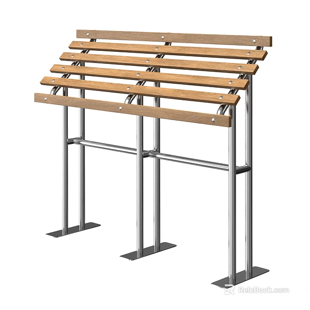 Modern Multi Tiered Shelving Unit With Wooden Shelves And Metal Frames 3d model 