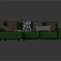 Modern Green L shaped Sofa With Plaid Blanket And Decorative Cushions