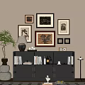 Middle Ancient Style Sideboard Cabinet Hallway Cabinet Decorative Painting Table Lamp Potted Candle Side Radio 3d model