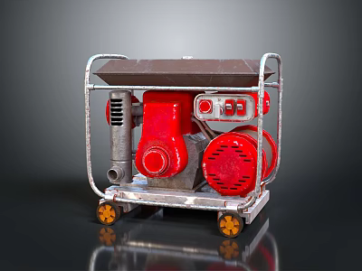 Red Portable Generator With Metal Frame And Rolling Wheels For Industrial Use 3d model