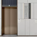 Modern Elevator Lobby Design With Brushed Metal Doors Control Panel And Wall Paneling 3d model