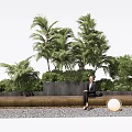 Outdoor Landscape Seating With Lush Green Plants Palm Trees Round Lights and Gravel Ground