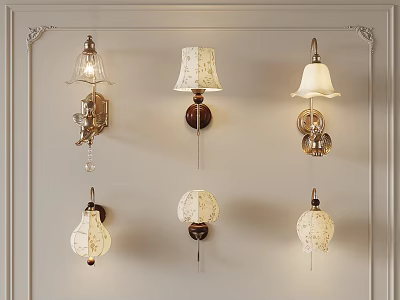 Vintage Decorative Wall Lamps With Multiple Styles And Patterned Glass Shades 3d model