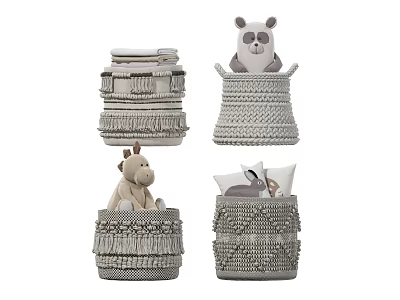 Knitted Storage Baskets With Tassels Organizing Stuffed Animals Pillows Towels Home Decor 3d model