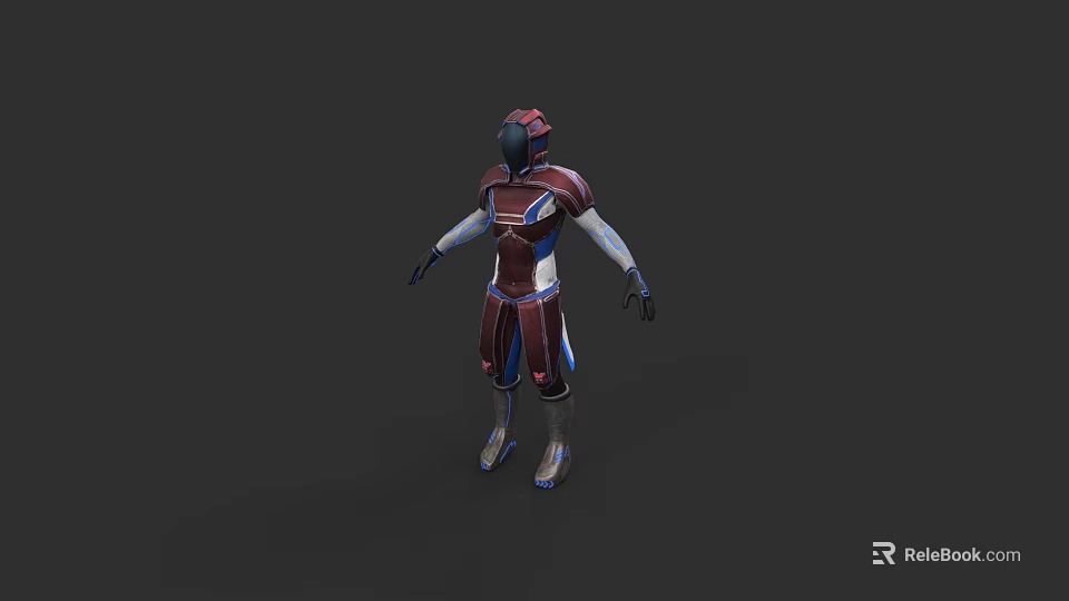 Futuristic Game Movie Character in Red Blue White Armor with Detailed Design 3d model 
