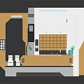 Modern Interior Room With Orange Cabinet Windows Green Plants Table And Chairs