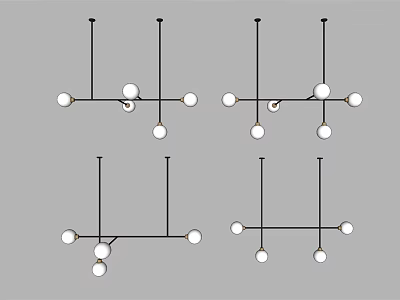 Modern Geometric Chandelier with Black Metal Frame and White Globe Bulbs for Contemporary Interior 3d model