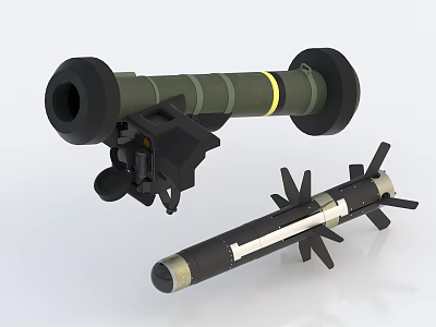 Green Rocket Launcher Weapon With Black Ends And Projectile With Fins 3d model