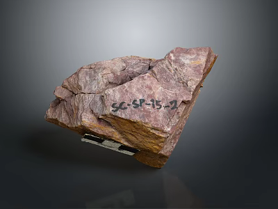 Red Brown Textured Stone Sample With Wood Base And Numbered Marking 3d model