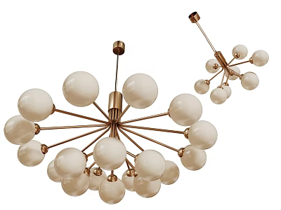 Elegant Modern Brass Chandelier With Branch Like Frame And Spherical White Bulbs 3d model