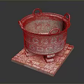 Decorative Household Metal Container With Ring Handles And Carved Patterns On Square Base