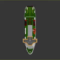 Modern 3D Rendered Ship With White Red Black Hull Green Deck And Yellow Superstructure