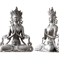 Intricately Carved Sitting Buddha Sculptures Featuring Ornate Headdress And Clasped Hands