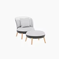 Modern Single Sofa With Gray Fabric Black Base Wooden Legs And Ottoman