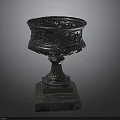 Silver Carved Decorative Vessel With Intricate Patterns And Pedestal Base