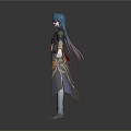 Game Movie Character with Blue Purple Hair Long Coat Red Pants White Gloves