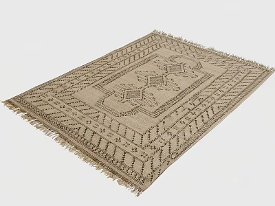 Beige Square Rug With Traditional Geometric Patterns And Fringe For Interior Design 3d model